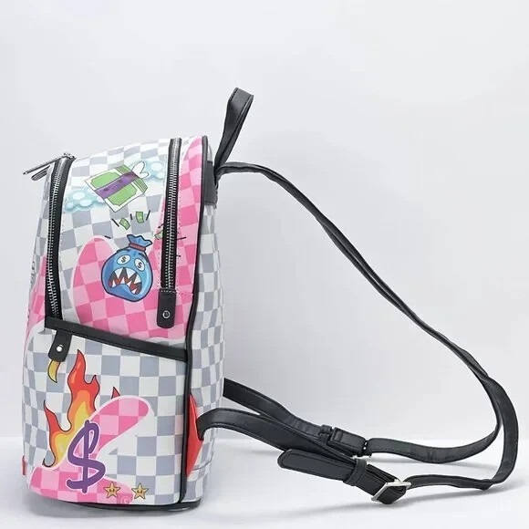 Sprayground Tokyo Bubble Grey and Pink Checkered Backpack Limited Edition - Picture 4 of 7